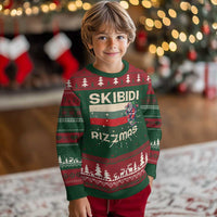 Funny Ugly Christmas Sweater Skibidi Rizzmas Rizz Santa Clause Skating Board Xmas Retro Stripe - Wonder Print Shop