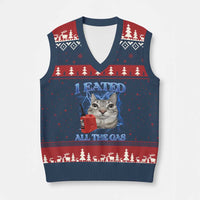 Sarcastic Cat Meme V-Neck Knit Sweater Vest I Eated All The Gas Gen Z Humor Bootleg - Wonder Print Shop