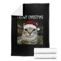 Meowy Christmas Throw Blanket Xmas Silly Staring Cat Meme Santa Hat - Wonder Print Shop