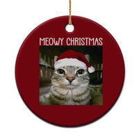 Meowy Christmas Ceramic Ornament Xmas Silly Staring Cat Meme Santa Hat - Wonder Print Shop
