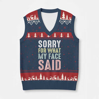 Sorry for What My Face Said V-Neck Knit Sweater Vest Retro Funny Mood Sarcastic Resting Face - Wonder Print Shop