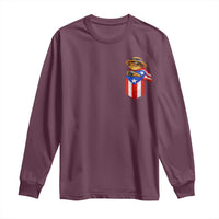 Funny Coqui Frog Puerto Rico Flag Long Sleeve Shirt Puerto Rican Taino Buricua Pocket Borinquen
