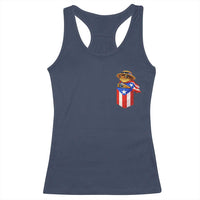 Funny Coqui Frog Puerto Rico Flag Racerback Tank Top Puerto Rican Taino Buricua Pocket Borinquen