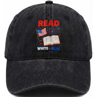 Patriotic Bookish 4th Of July Read White Blue Since 1776 Washed Cotton Baseball Cap