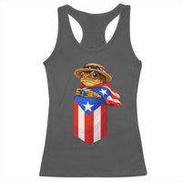 Funny Coqui Frog Puerto Rico Flag Racerback Tank Top Puerto Rican Taino Buricua Borinquen