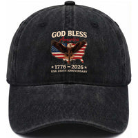 God Bless America 250th Anniversary Washed Cotton Baseball Cap 250 Years USA 4th Of July
