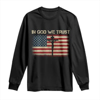 Christian USA Flag Long Sleeve Shirt American Christ Faith Cross Patriotic In God We Trust