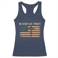 Christian USA Flag Racerback Tank Top American Christ Faith Cross Patriotic In God We Trust