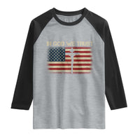 Christian USA Flag Raglan Shirt American Christ Faith Cross Patriotic In God We Trust