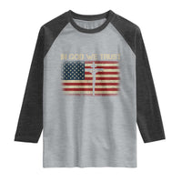 Christian USA Flag Raglan Shirt American Christ Faith Cross Patriotic In God We Trust
