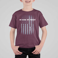 USA Flag Religious Quote T Shirt For Kid In God We Trust American Patriotic Faith 4th of July Cross