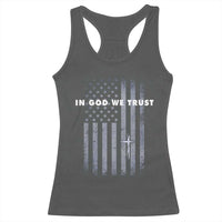 USA Flag Religious Quote Racerback Tank Top In God We Trust American Patriotic Faith 4th of July Cross