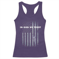 USA Flag Religious Quote Racerback Tank Top In God We Trust American Patriotic Faith 4th of July Cross