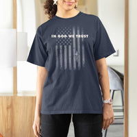 USA Flag Religious Quote T Shirt For Women In God We Trust American Patriotic Faith 4th of July Cross