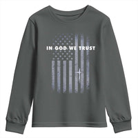 USA Flag Religious Quote Youth Sweatshirt In God We Trust American Patriotic Faith 4th of July Cross
