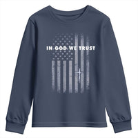 USA Flag Religious Quote Youth Sweatshirt In God We Trust American Patriotic Faith 4th of July Cross