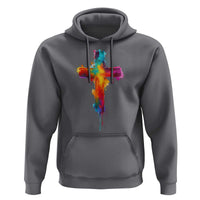 Faith Cross Hoodie Christian Believe Blessed By God Colorful Watercolor Graphic