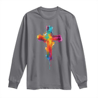 Faith Cross Long Sleeve Shirt Christian Believe Blessed By God Colorful Watercolor Graphic