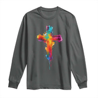 Faith Cross Long Sleeve Shirt Christian Believe Blessed By God Colorful Watercolor Graphic