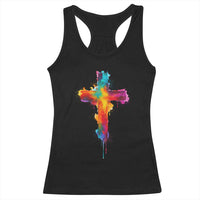 Faith Cross Racerback Tank Top Christian Believe Blessed By God Colorful Watercolor Graphic