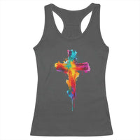 Faith Cross Racerback Tank Top Christian Believe Blessed By God Colorful Watercolor Graphic