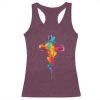 Faith Cross Racerback Tank Top Christian Believe Blessed By God Colorful Watercolor Graphic