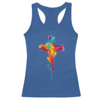 Faith Cross Racerback Tank Top Christian Believe Blessed By God Colorful Watercolor Graphic