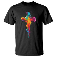 Faith Cross T Shirt Christian Believe Blessed By God Colorful Watercolor Graphic
