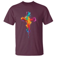 Faith Cross T Shirt Christian Believe Blessed By God Colorful Watercolor Graphic