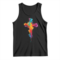 Faith Cross Tank Top Christian Believe Blessed By God Colorful Watercolor Graphic