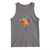 Faith Cross Tank Top Christian Believe Blessed By God Colorful Watercolor Graphic