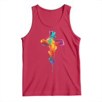 Faith Cross Tank Top Christian Believe Blessed By God Colorful Watercolor Graphic