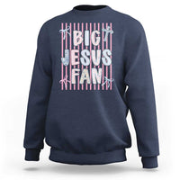 Big Jesus Fan Sweatshirt Striped Preppy Christian Believer Faith God Religious Gifts