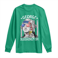 Funny 4th of July George Sloshington Washington Long Sleeve Shirt Retro America Flag - Wonder Print Shop
