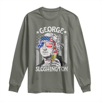 Funny 4th of July George Sloshington Washington Long Sleeve Shirt Retro America Flag - Wonder Print Shop
