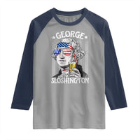 Funny 4th of July George Sloshington Washington Raglan Shirt Retro America Flag - Wonder Print Shop
