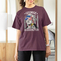 Funny 4th of July George Sloshington Washington T Shirt For Women Retro America Flag - Wonder Print Shop