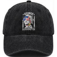 Funny 4th of July George Sloshington Washington Washed Cotton Baseball Cap Retro America Flag