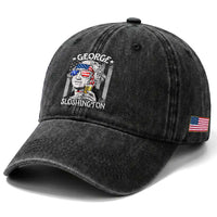 Funny 4th of July George Sloshington Washington Washed Cotton Baseball Cap Retro America Flag