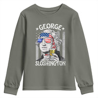 Funny 4th of July George Sloshington Washington Youth Sweatshirt Retro America Flag - Wonder Print Shop