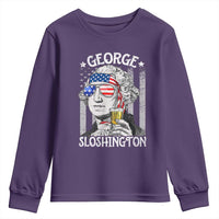 Funny 4th of July George Sloshington Washington Youth Sweatshirt Retro America Flag - Wonder Print Shop