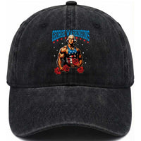 Funny George Washington Gym Washed Cotton Baseball Cap Muscular Flex Workout 4th of July