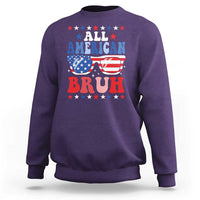 All American Bruh Patriotic 4th Of July Sweatshirt USA Flag Sunglasses Teens Kids - Wonder Print Shop