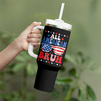 All American Bruh Patriotic 4th Of July Tumbler With Handle USA Flag Sunglasses Teens Kids - Wonder Print Shop