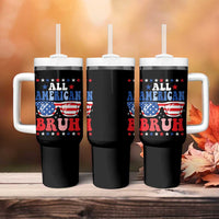All American Bruh Patriotic 4th Of July Tumbler With Handle USA Flag Sunglasses Teens Kids - Wonder Print Shop