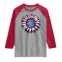 Sunflower American Flag Raglan Shirt Floral USA 4th of July Merica - Wonder Print Shop