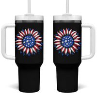 Sunflower American Flag Tumbler With Handle Floral USA 4th of July Merica - Wonder Print Shop