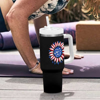 Sunflower American Flag Tumbler With Handle Floral USA 4th of July Merica - Wonder Print Shop