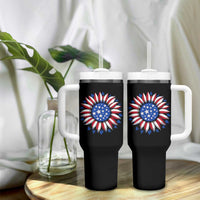 Sunflower American Flag Tumbler With Handle Floral USA 4th of July Merica - Wonder Print Shop