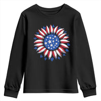 Sunflower American Flag Youth Sweatshirt Floral USA 4th of July Merica - Wonder Print Shop
